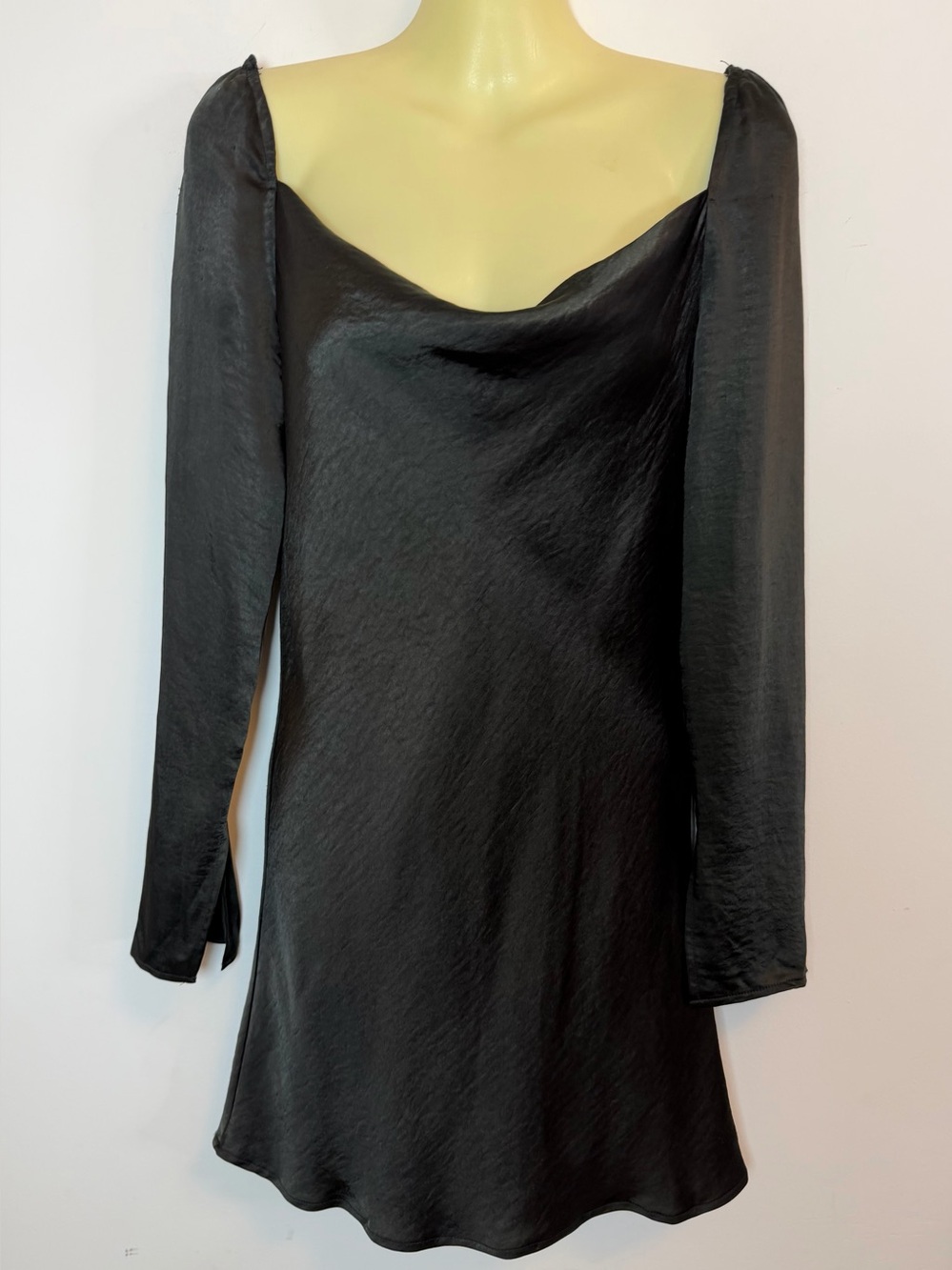 Princess Polly Star Power Black Long-Sleeve Satin Cowl Neck Mini Dress